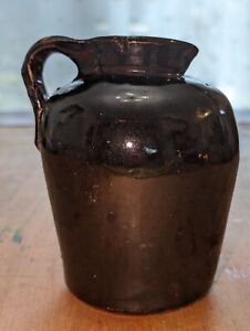 Primitive Stoneware Pouring Jug Albany Slip Brown Glaze 1 Quart Country Syrup
