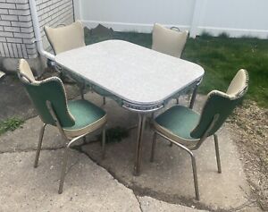 Vintage 50s Chrome Formica Kitchen Table Chairs And Extension Leaf Pickup Only