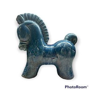 Mid Century Modern Danish Blue Glazed Ceramic Horse
