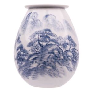 A Vintage Korean Blue And White Porcelain Decorated Landscape Vase
