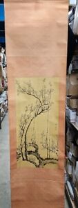 Vintage Chinese Scroll Original Watercolor Painting Cherry Blossoms Signed
