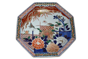 Antique Japanese Kutani Meiji Period Porcelain Charger Octagon 19th Century