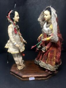 Antique Indian Handmade Ethnic Gujarati Attire Male Female Cloth Doll