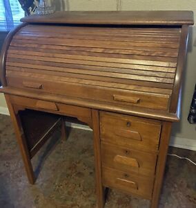 1940 S Junior Solid Wood Roll Top Desk Original