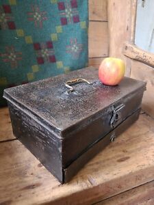 A Fantastic Georgian Cash Tin Box With Drawer Desk Strong Box