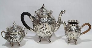 Georg Roth Co German 800 Silver Three Piece Tea Set Circa 1900