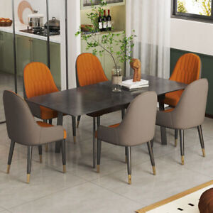 Dining Table And Chair Set For 6 8 Person Kitchen Marble Island Table Metal Legs