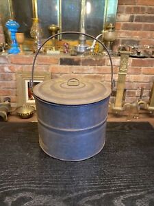Antique Vintage Tin Berry Bucket Lunch Pale With Lid Makers Mark