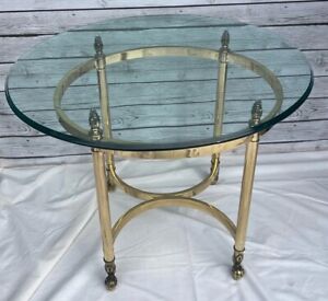 Labarge Brass Beveled Glass Oval Vintage Table Flame Risers Hollywood Regency