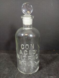 Vintage Wheaton No Sol Vit Apothecary Bottle Con Acid Nitric Hno3 With Stopper