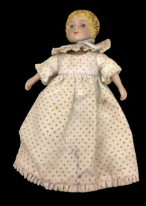 Porcelain Doll Vintage Primitive Country Home Decor Sweet Prairie Dress Blonde