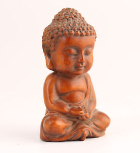 Old Boxwood Handmade Buddha Figure Statue Collectable Table Home Decoration