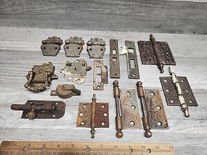 Lot Of Ornate Victorian Eastlake Cast Iron Door Hardware Hinges Locks Plates