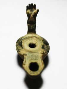 Zurqieh As25000 Ancient Roman Bronze Oil Lamp With Aramaic Letter 100 A D