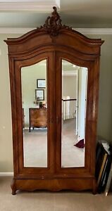 Antique 19th Century French Louis Xv Walnut Armoire With Original Mirrors
