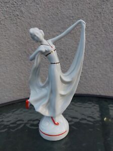 Vintage Art Deco Ceramic Dancing Lady Figure Porcelain Girl Art Deco