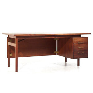 Jens Risom Mid Century Walnut And Brass Desk