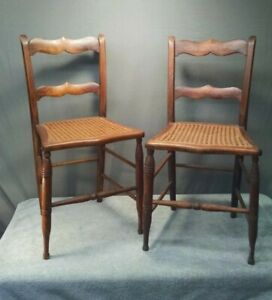 Antique 19th Century Wood Chairs W Cane Seats C Robinson