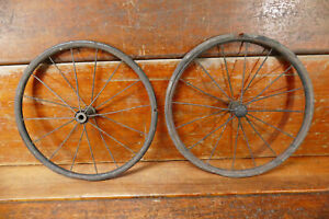 Antique 13 Hard Rubber Metal Spoke Wheels Set Of 2 Wagon Buggy Bicycle Cart