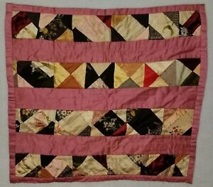 Antique Doll Crazy Quilt Pieced Strip Patterns 15 3 4 X 14 1 2 Early 20th C 
