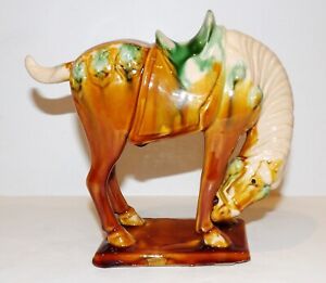 Vintage Chinese Tang Dynasty Style Sancai Glaze Porcelain Head Down Horse