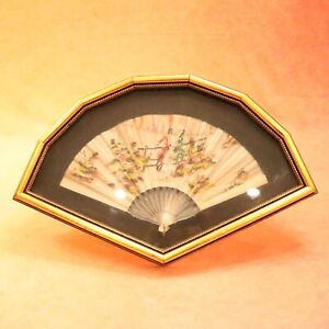 Vintage 18 Century Victorian Hand Fan Framed Hand Painted Decoration