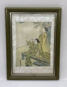 Rare Suzuki Harunobu Japanese Handmade Print Art Woman Holding Child 24