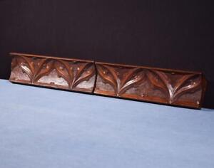 Pair Of Antique Gothic Carved Drawer Panels Trim In Solid Walnut Wood Salvage