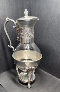 Vintage Silver Plated Glass Coffee Carafe Pot With Warmer Stand