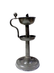 Antique Pewter Oil Lamp C 1850s Poss American