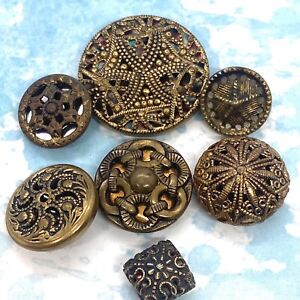Antique Metal Buttons Twinkle Screen Pierced Open Work Painted Ome