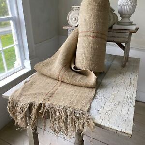 Natural Organic Stair Runner Heavy Hemp Grain Sack Fabric Antique Homespun Line