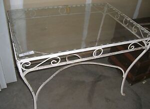 Antique Wrought Iron Salterini Style Patio Table Garden Glass Top