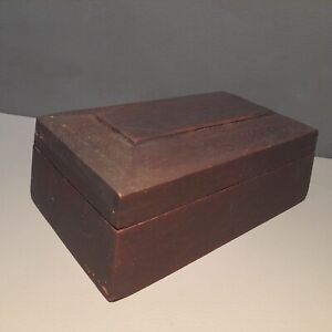 Vintage Wooden Storage Trinket Stationary Box Wood Antique Dark Stain Solid Cond
