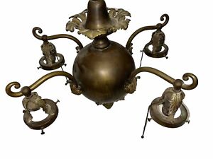 Antique Early Victorian 4 Arm Hanging Ceiling Light Fixture Ornate