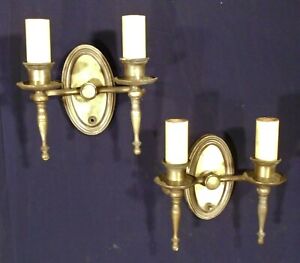 Pair Early 20th Century Brass Double Arm Torchiere Sconces