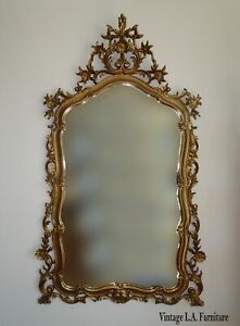 Vintage French Louis Xvi Ornate Rococo Gold Wall Mantle Mirror Made In Italy