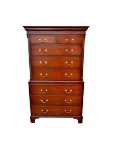 Vintage Drexel Mahogany Chinese Chippendale Eight Drawer Chest On Chest Highboy