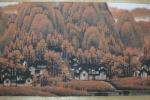Very Long Old Chinese Scroll Hand Painting Red Mountains Likeran Marked
