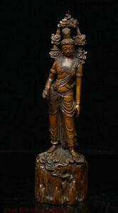 Collect China Boxwood Wood Carving Kwan Yin Guan Yin Goddess Bodhidharma Statue