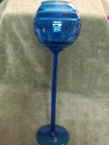 1960 S Mid Century Modern Design Deep Blue Tall Stem Swedish Optic Ball Vase