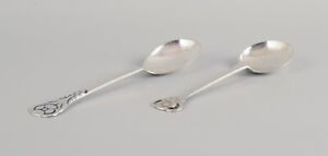 Evald Nielsen Danish Silversmith Two Large Beautiful Art Nouveau Sugar Spoons