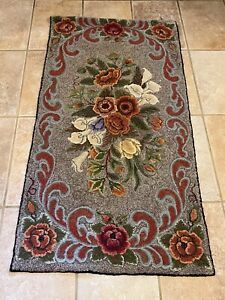 Vintage Antique Hand Hooked Rug 58 X 30 Excellent Condition Pretty Colors