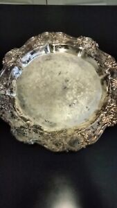 Vintage Towle Ornate Silver Plate Round Serving Tray Dish Platter 15 Inches