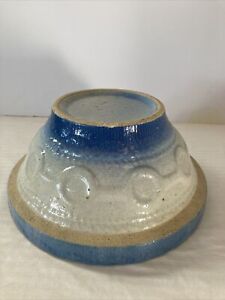 Antique Primitive Stoneware Salt Glaze Chain Rings Blue White 8 Bowl Must See