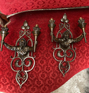 Arrives July 2024 Antique French Gothic 18 Pair Of Jester Sconces In Bronze