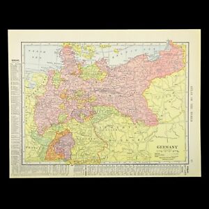 1904 Germany Map German Empire Prussia Vintage Original Antique Barvaria Berlin