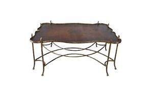 Vintage Gilded Iron Faux Bois Coffee Table With Tole Painted Tray Style Top