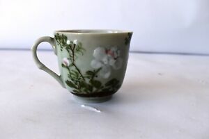 Antique Porcelain Chinese Cup Mug Floral Bamboo Design Handle Rare Decorartive K
