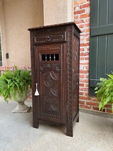 Antique French Cabinet Cupboard Brittany Breton Carved Oak Tall Ship Spindle